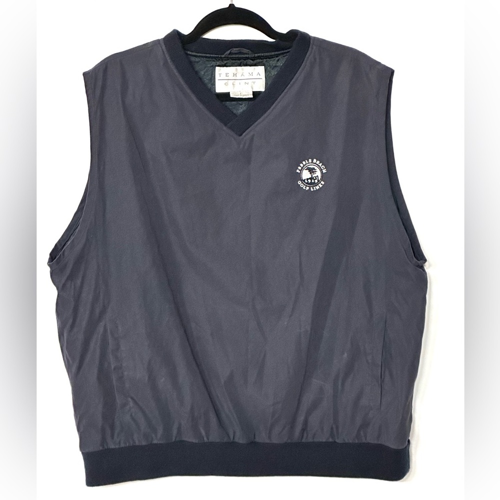 VTG Tehama Clint Pullover Vest Men’s L‎ Blue Soft Windbreaker Pebble Beach Logo